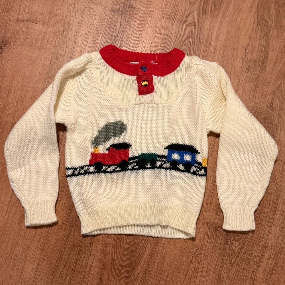 Vintage The Eagle Eye boys Knitted train acrylic Sweater Size 6/7